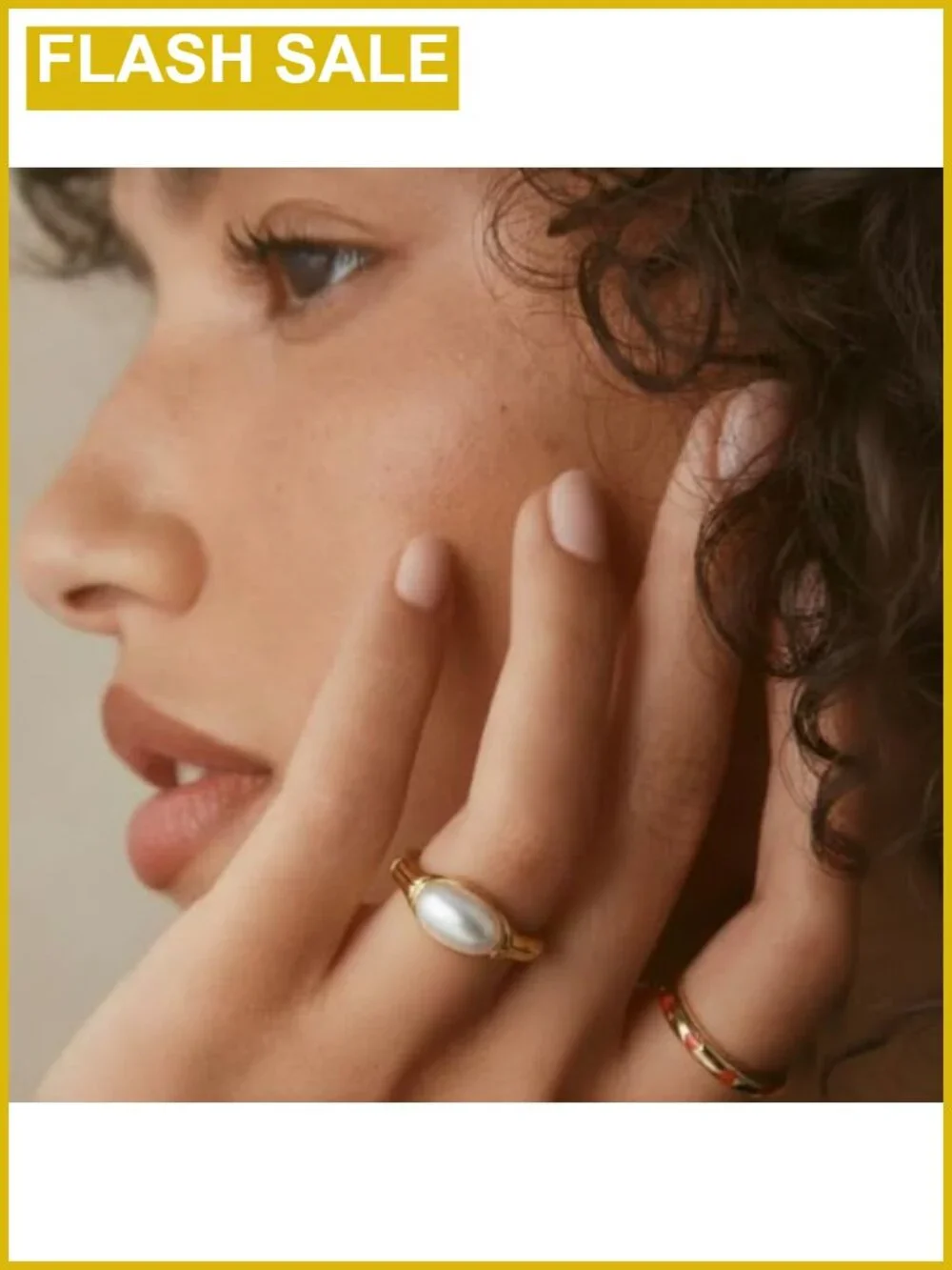 18K Gold Plated Stainless Steel Pearl Signet Ring Non Tarnish Waterproof